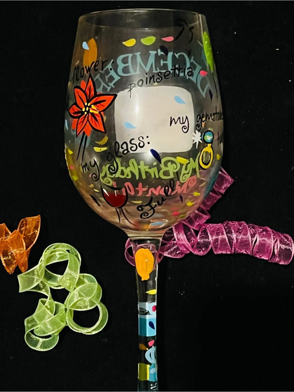 Lolita December Birthday Month Hand Painted Wine Glass Birthday Gift 15 oz